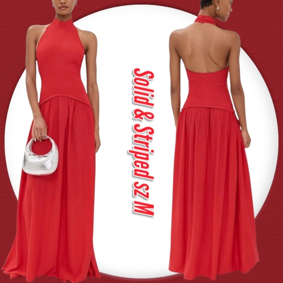 SOLID & STRIPED | Dresses | Solid Striped Halter Soglio Red Open Back  Dropped Waist Knit Maxi Dress | Poshmark